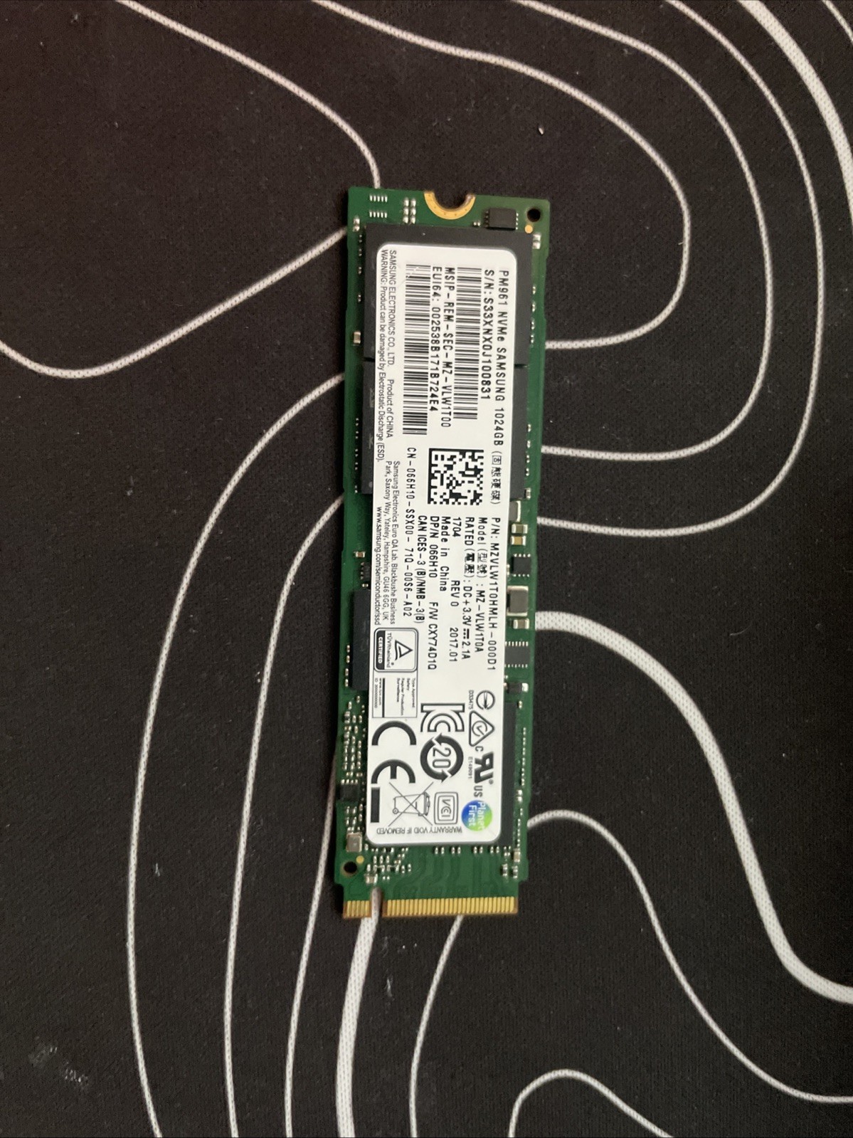 (USED)Samsung PM961 1TB M.2 NVMe PCIe Internal SSD MZ-VLW1T0A -Tested
