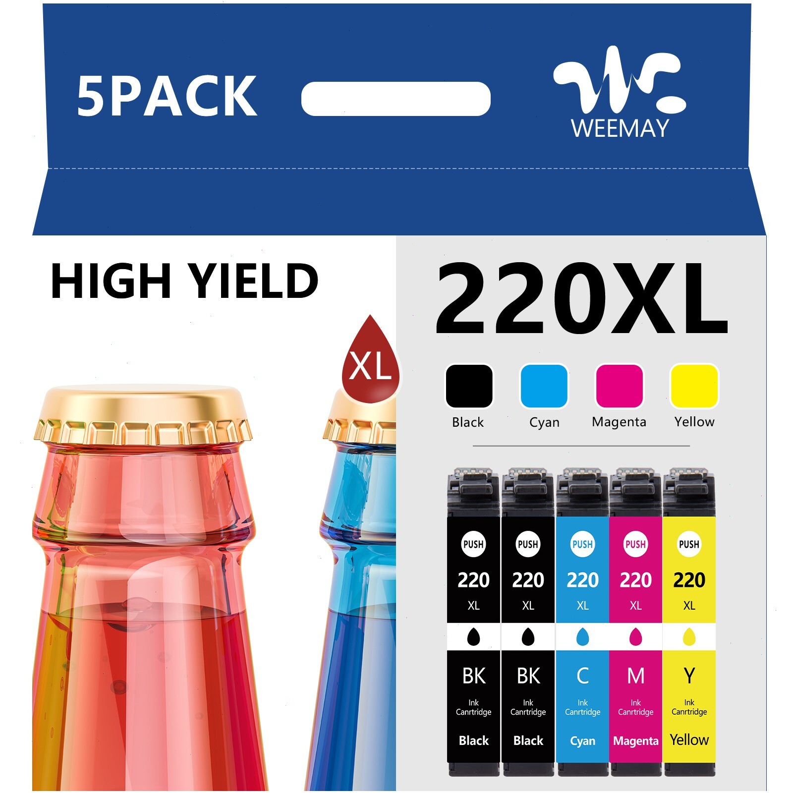 5Pack T220XL 220XL Ink For Epson WorkForce WF-2630 WF-2660 WF-2760 XP-420 XP424