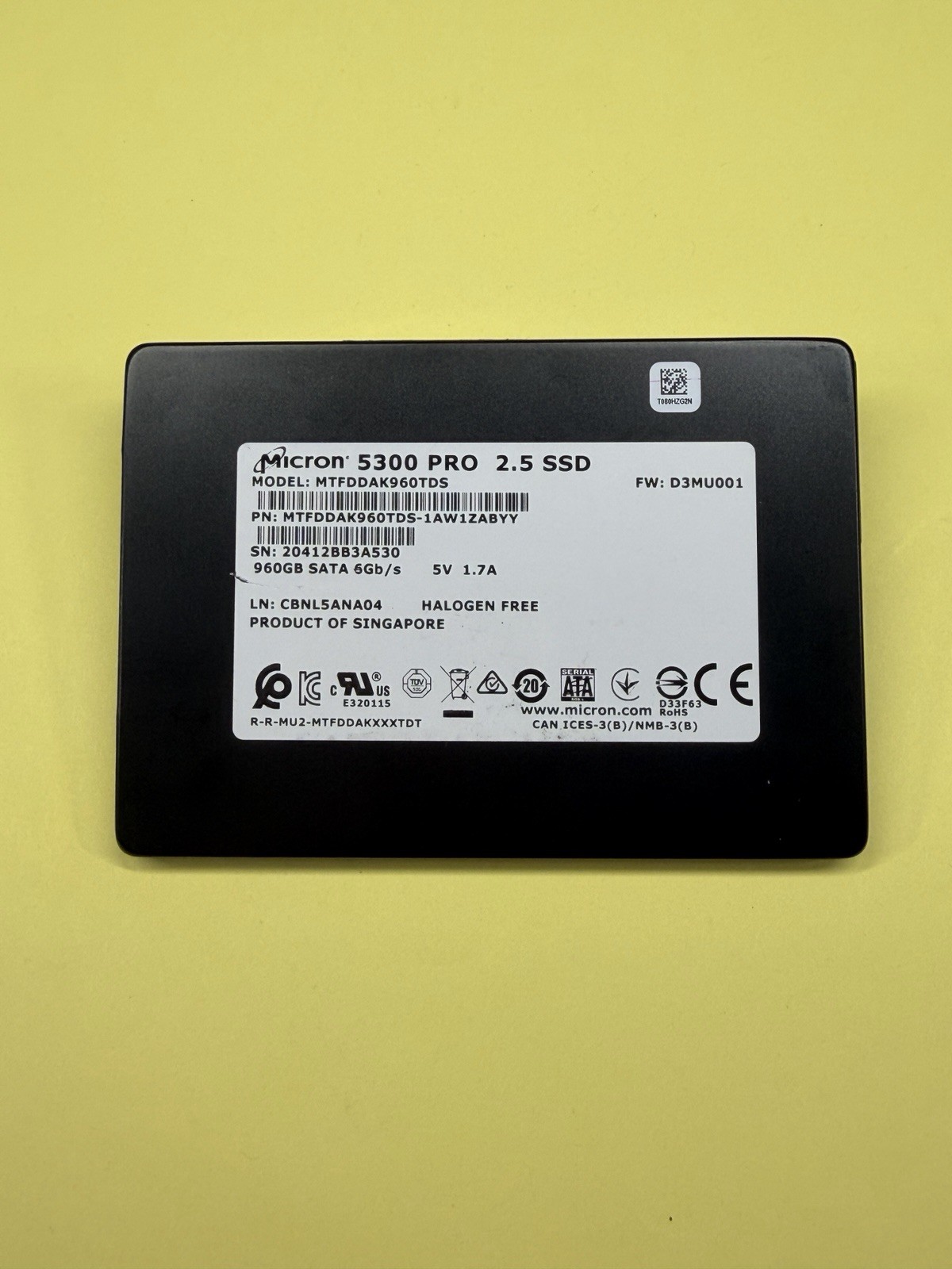 Micron 5300 PRO 960GB SATA SSD Open Box 88 Hours MTFDDAK960TDS