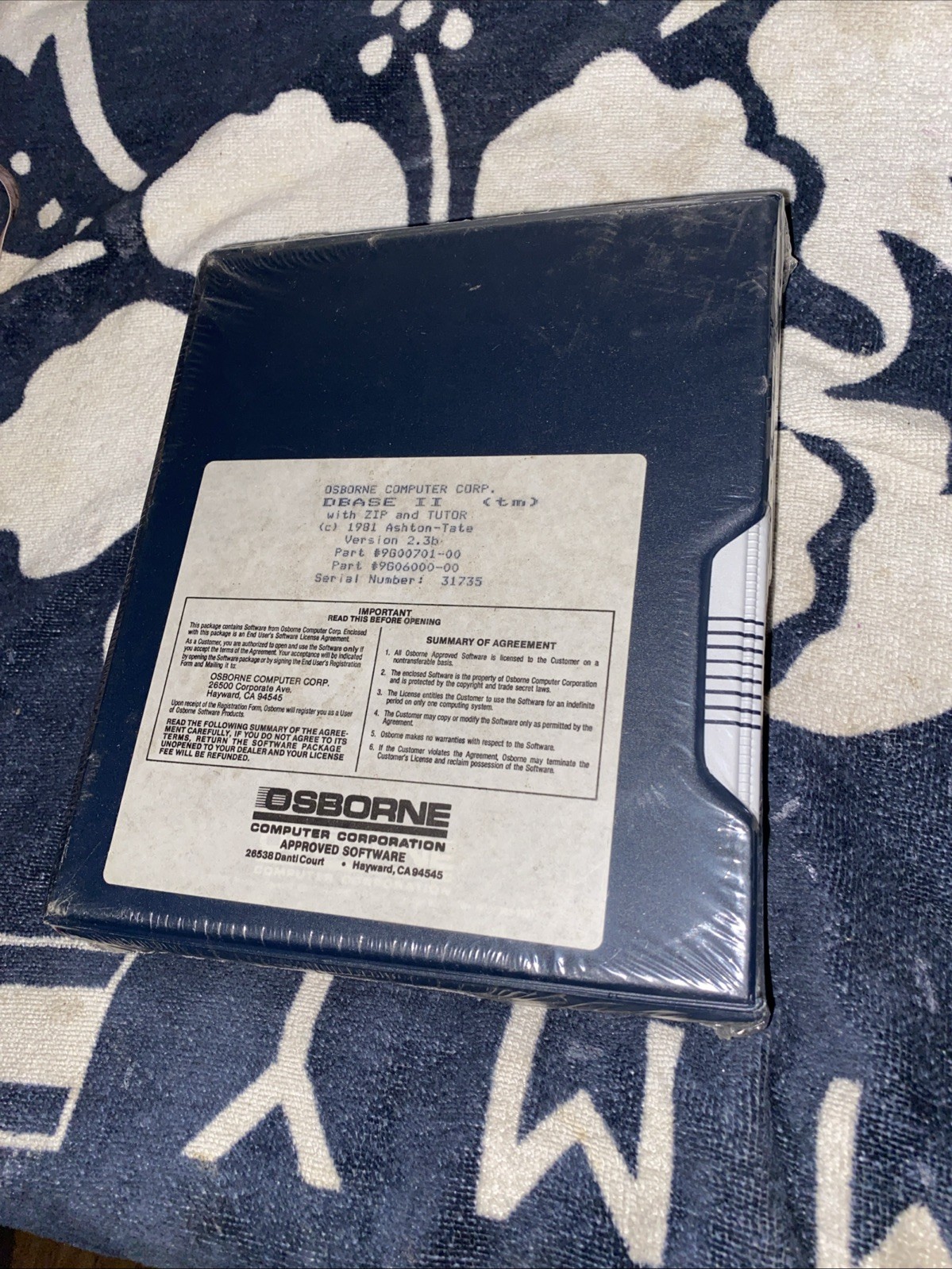 Osborne Computer Corp Data Base II zip Tutor Version 2.3B 1981 Software Sealed