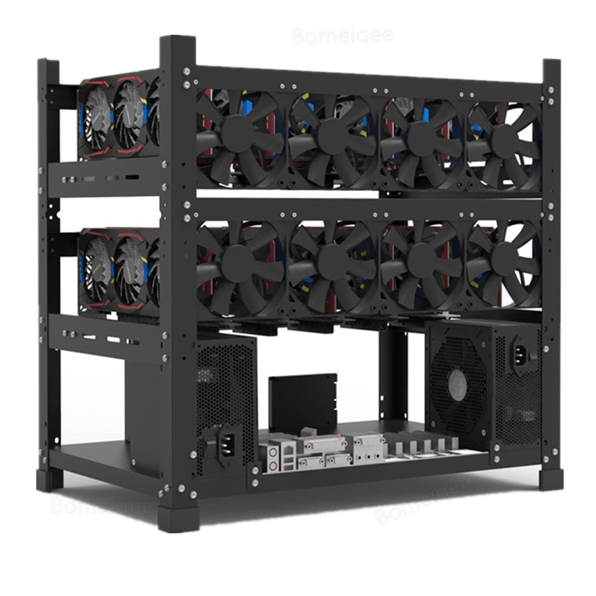 High Airflow 12 GPU Mining Rig Frame ATX Dual PSU Stainless Steel Case w/Screws