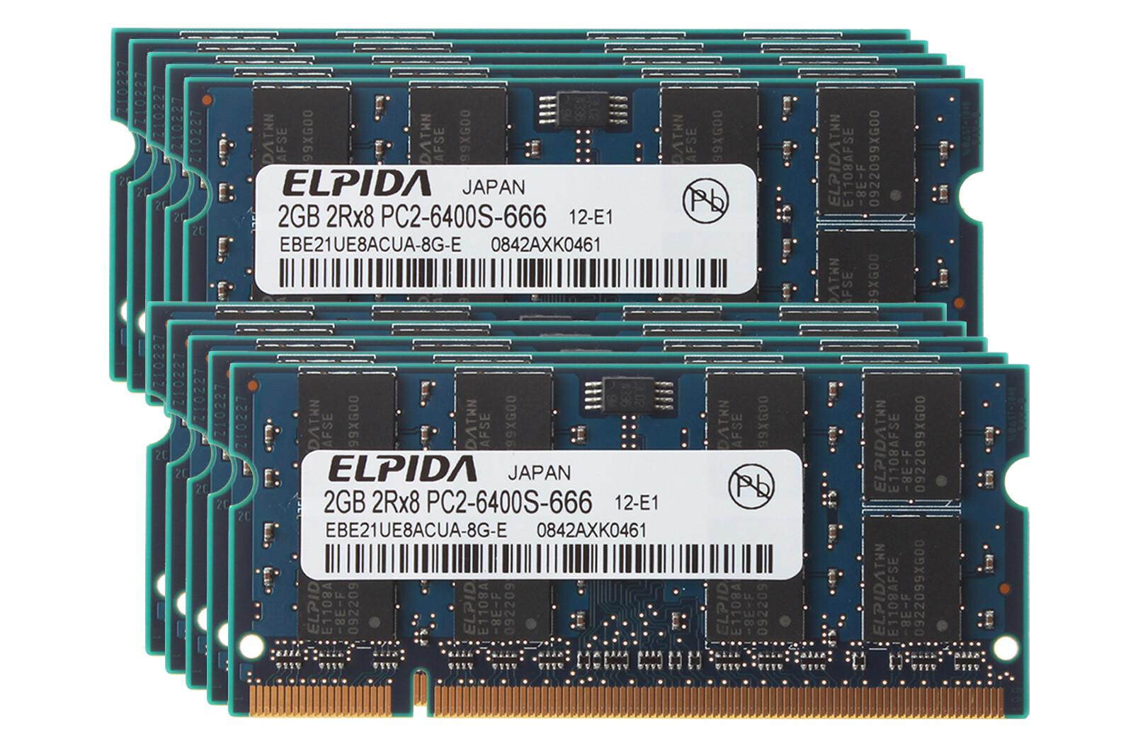 20GB Elpida 10pcs 2GB 2RX8 DDR2 800MHz PC2-6400S 200PIN SODIMM Laptop Memory RAM