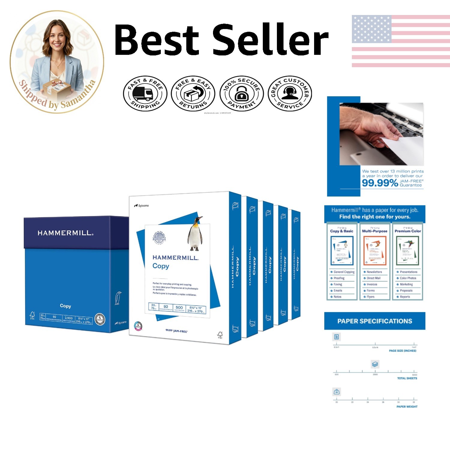 Eco-Friendly 20 lb Printer Paper 8.5 x 11, 2,500 Sheets, Acid-Free & Smooth