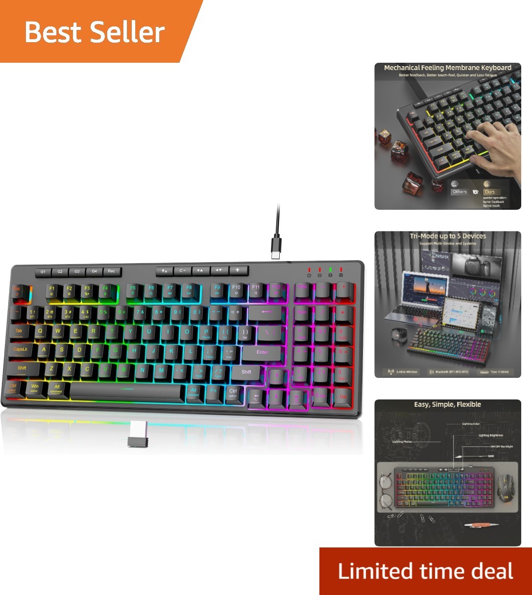 K517 Pro RGB Wireless Keyboard for Gaming & Work: 94 Keys, Rechargeable Battery