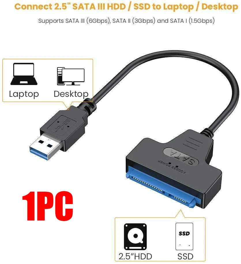 2Pcs SATA to USB 3.0 Cable USB to SATA III Hard Drive Adapter 2.5'' SSD HDD USA