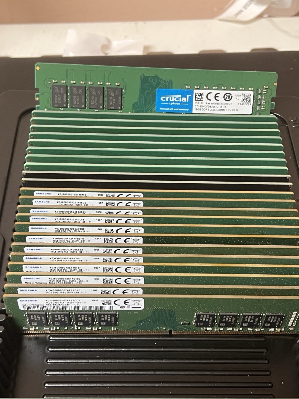 LOT of 23 16GB DDR4-2666 PC4-21300 Desktop RAM Samsung Crucial UDIMM 368GB Total