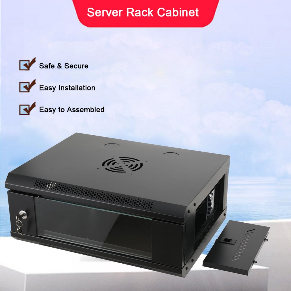 4U Wall Mount Network Server Cabinet Rack Enclosure Rack Glass Door Lock