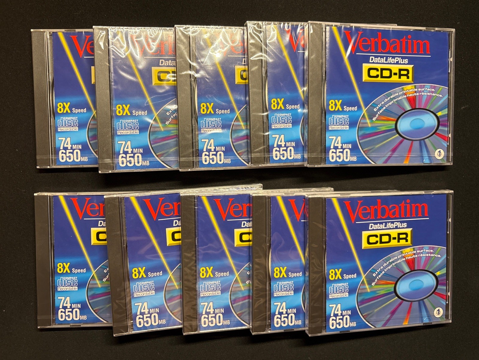 Lot Of 10 Verbatim DataLifePlus CD-R 650MB 74 Min 8X Speed Recordable Disc 