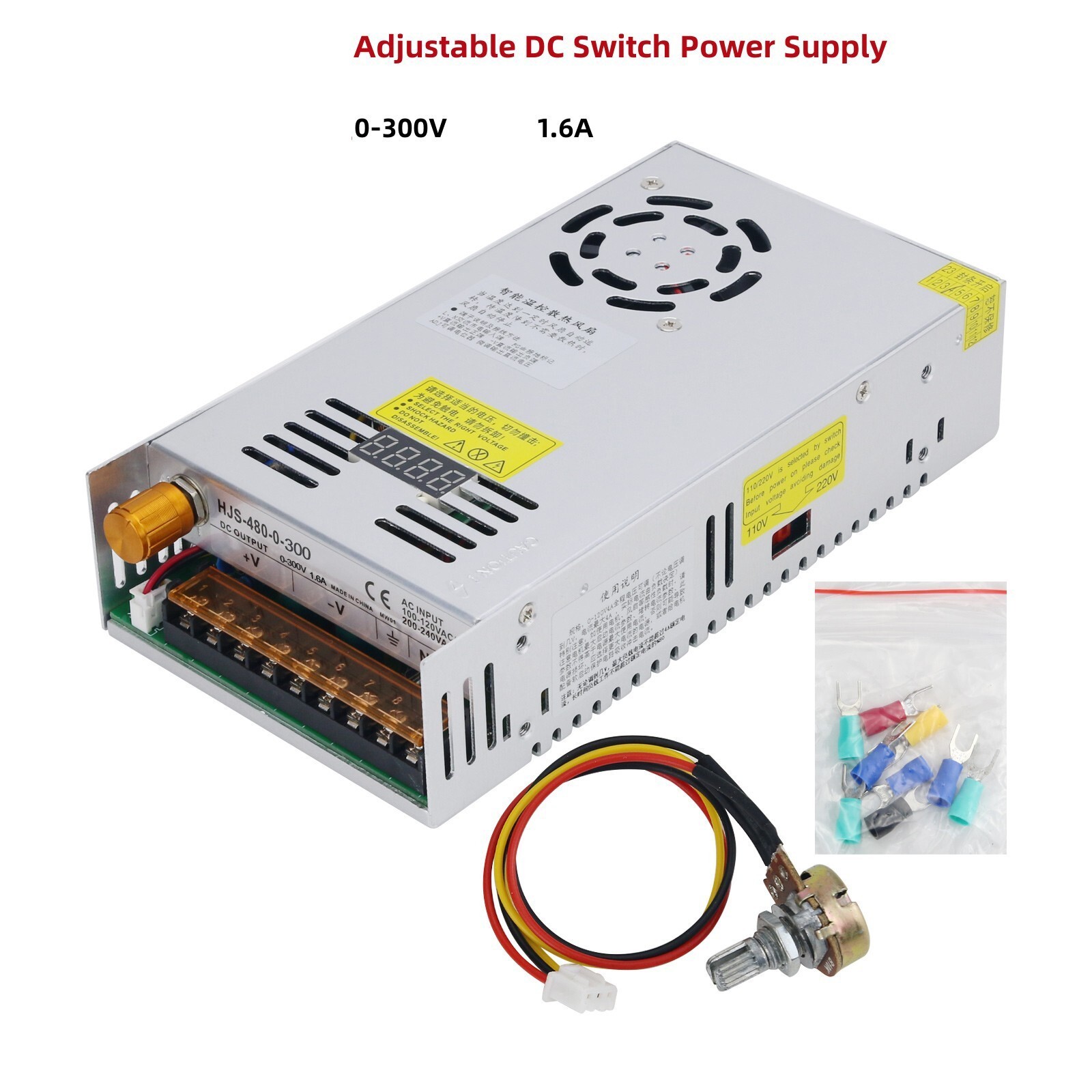 0-300V 1.6A Digital Adjustable DC Switch Power Supply with 0.28" DC Voltmeter