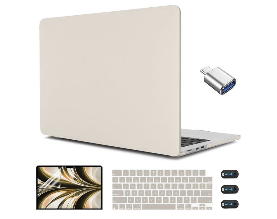 CISSOOK Compatible with MacBook Air 13.6 inch Beige Hard Shell Case (2022-2026)