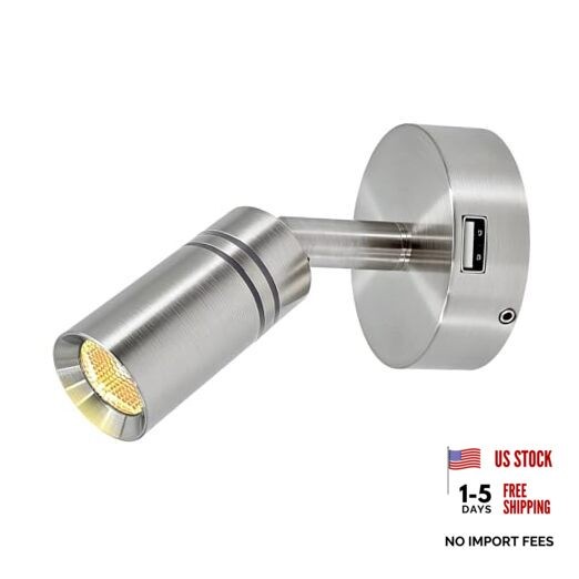 12V Interior LED RV Reading Lamp with 5V USB Port - Built-in Touch Switch,