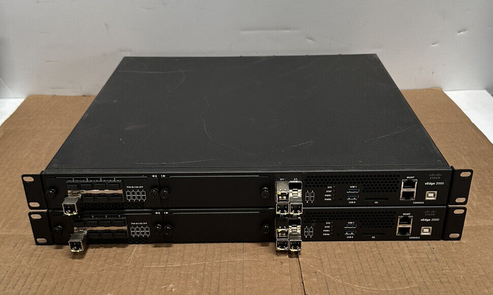 Qty Of 2 - Cisco vEdge 2000 AC K9 Router PIM-8x1GE-SFP NO PSU