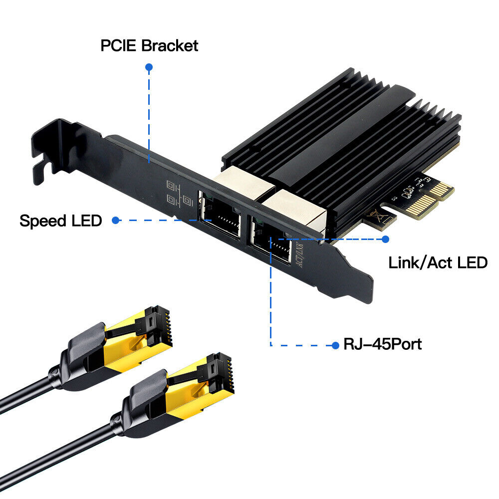 RJ45 Dual Port LAN Controller 2.5Gbps PCIe Gigabit Network Card Ethernet Adapter