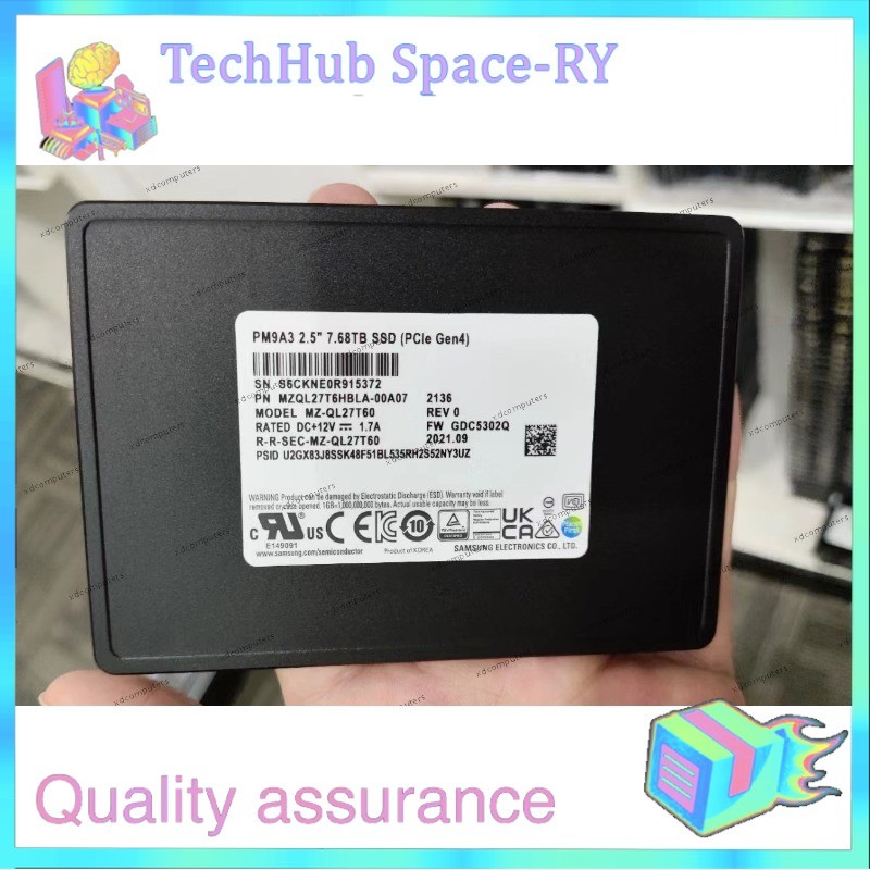 Samsung PM9A3 7.68TB SSD U.2 NVME MZ-QL7T60 PCIE MZQL27T6HBLA-00A07