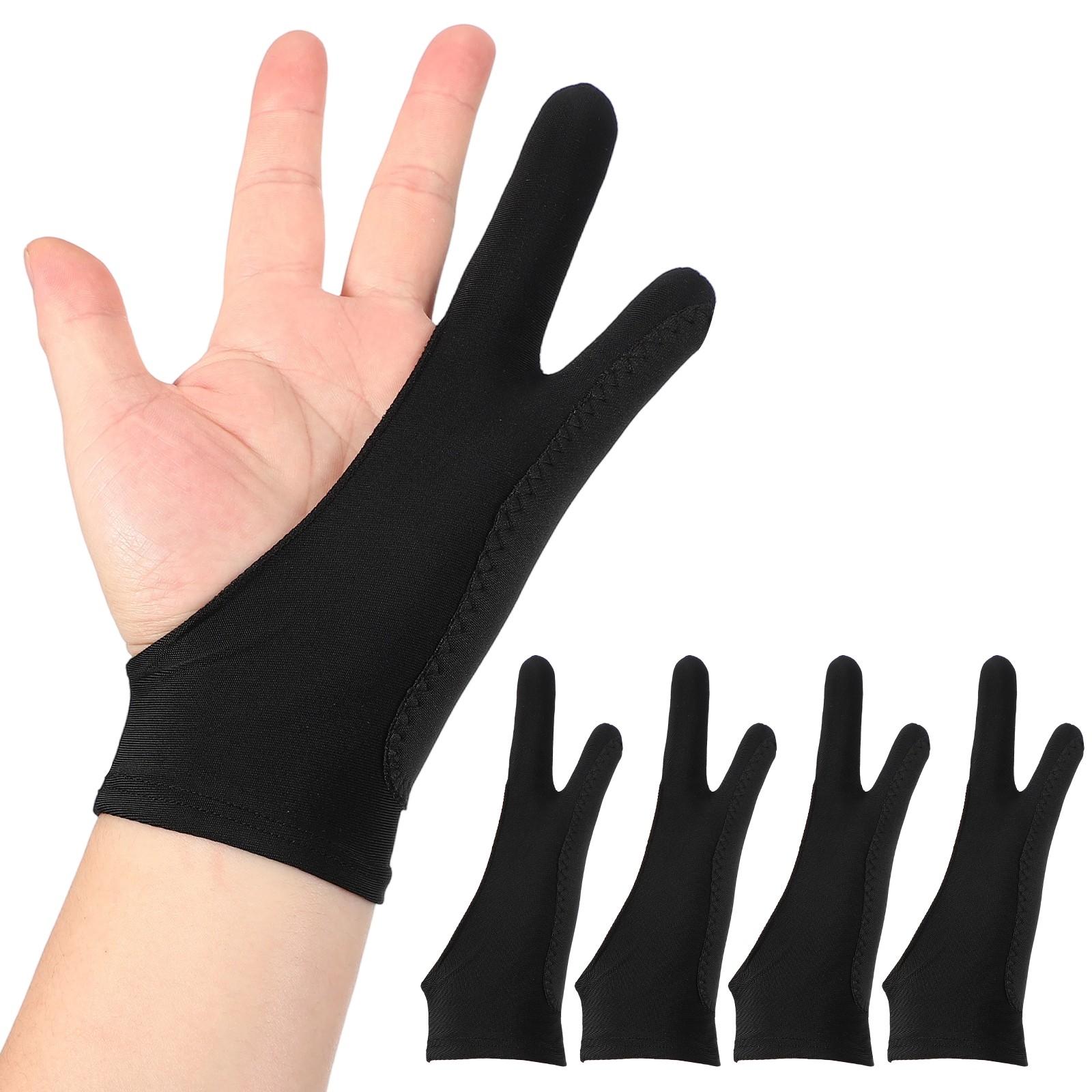4pcs Artist Drawing Glove S Size 3-Layer 2-Fingers Graphics Painting Glove Black