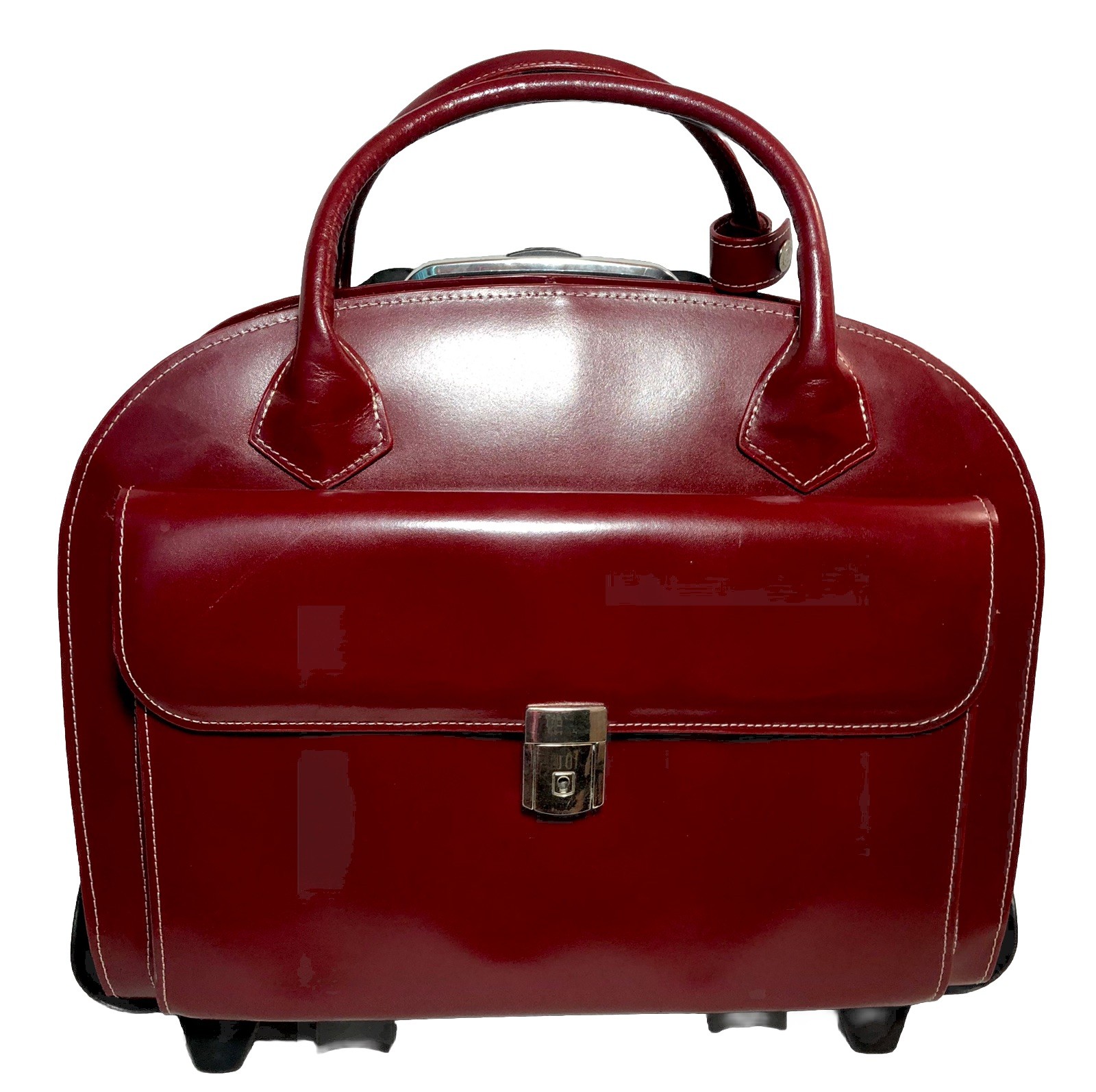 McKlein USA Glen Ellyn Red Leather Detachable Wheeled Rolling Laptop Case