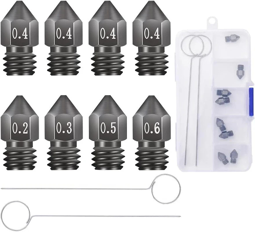 Creality 8Pcs 3D Printer Hardened Steel MK8 Nozzles, Upgraded Tungsten Metal Ext