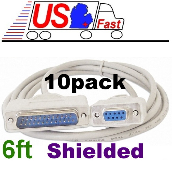 Lot10x/pcs 6ft DB9pin Female~DB25 Male Straight Through RS232 Serial/Modem Cable