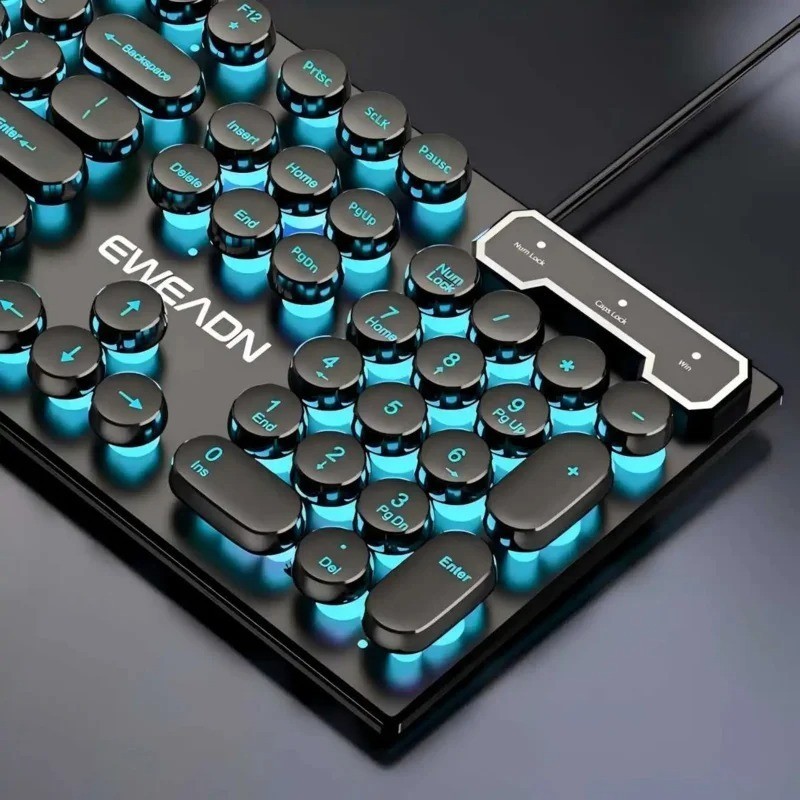 Retro Round Punk Mechanical Keyboard 104 Keys Blue Switch RGB USB Wired Gaming P