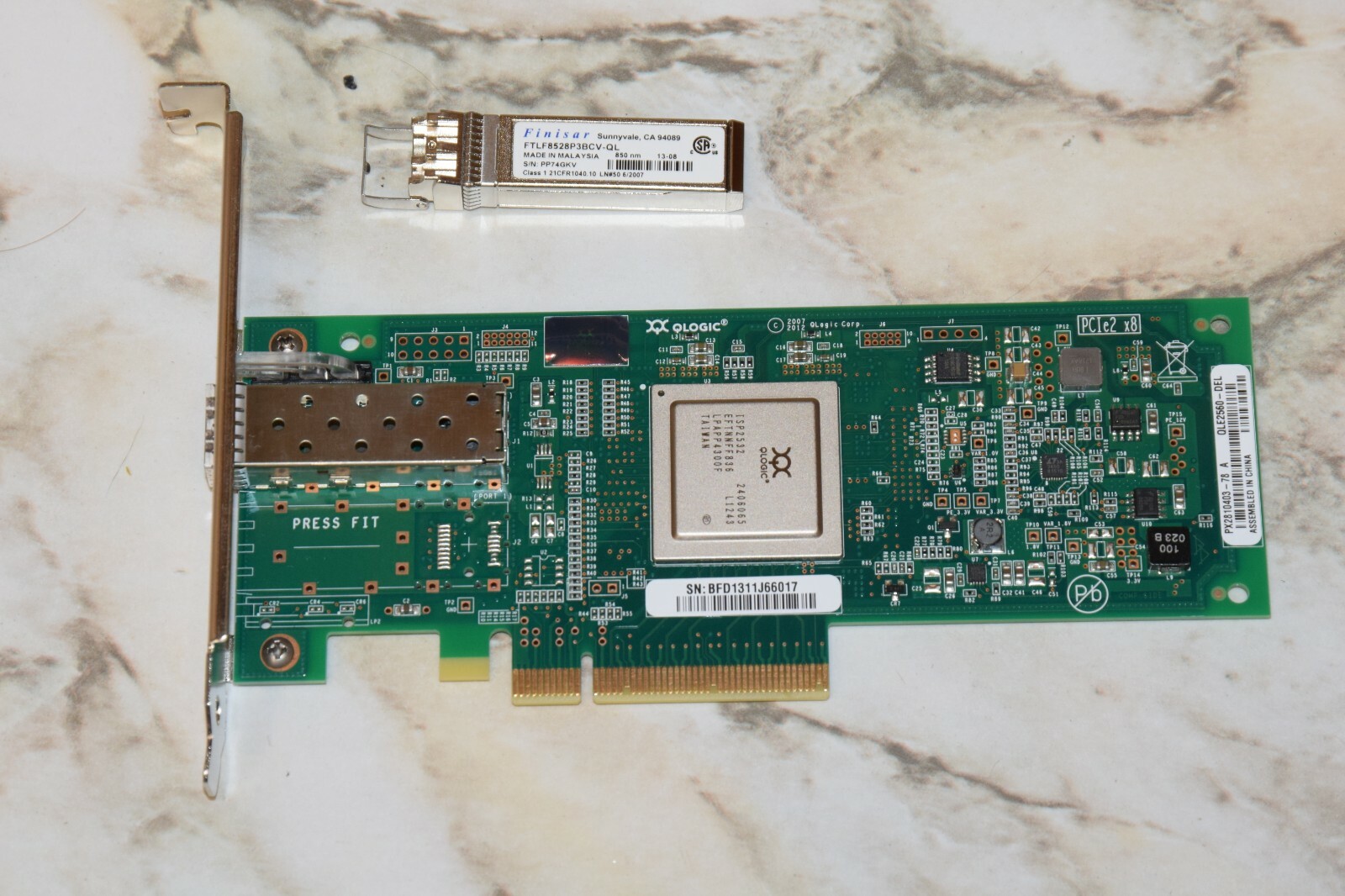 Full Height Dell Qlogic R1N53 Single Port 8GB Fibre Channel HBA w/ Tranceiver