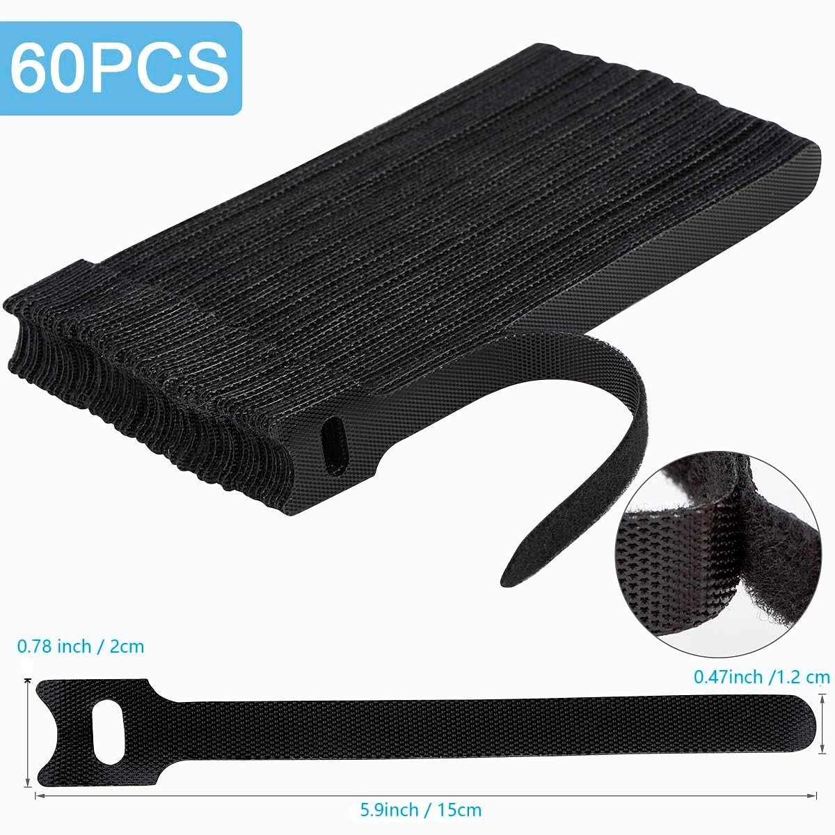60 Sujetacables Reutilizables 6" Ajustables Kit Organizador de Cables Negro Lazo