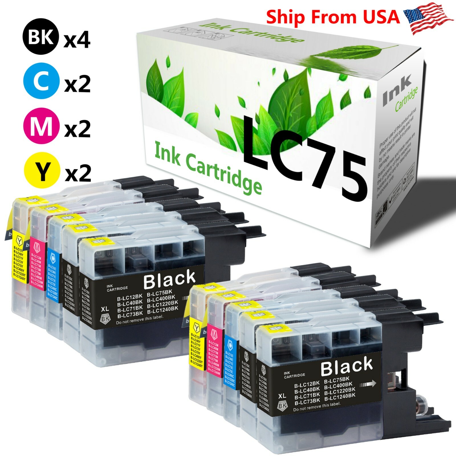 10PACK LC75 LC-75XL LC-75 Ink Cartridge for MFC-J6710DW MFC-J430W Inkjet Printer