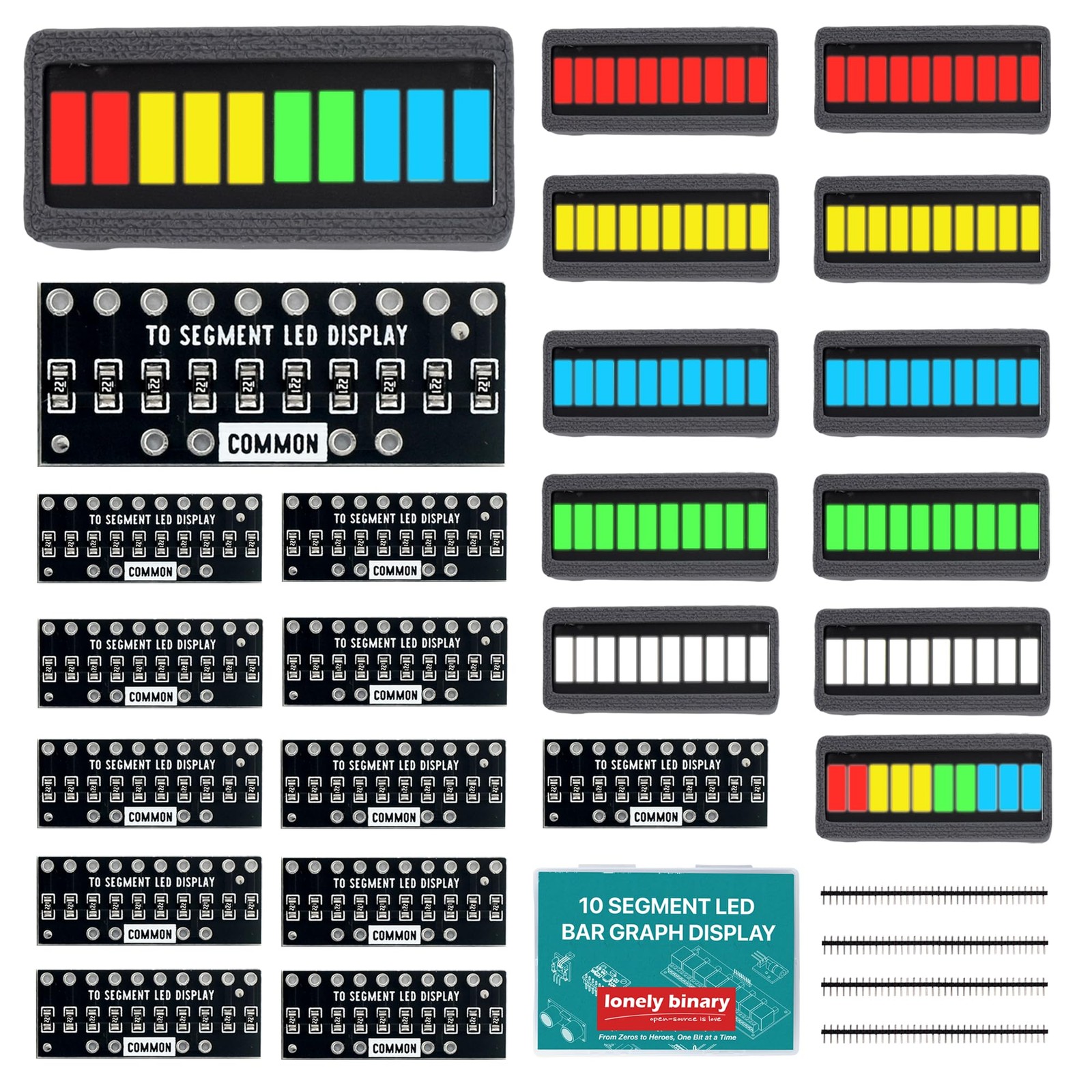 12 Pack 10Segment LED Bar Graph 6Color Resistor PCB Case Circuit Display