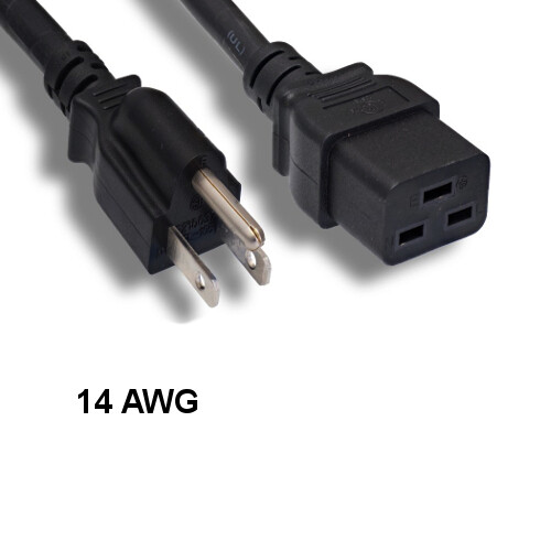Kentek 3' ft 14 AWG Power Cord NEMA 5-15P to IEC-60320 C19 15A/125V SJT Black