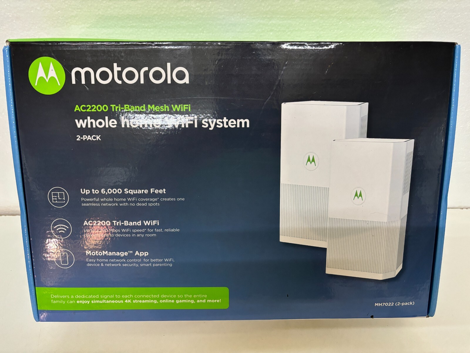 Motorola Whole Home Mesh WiFi System AC2200 Tri-Band WiFi 2-Pack - NEW