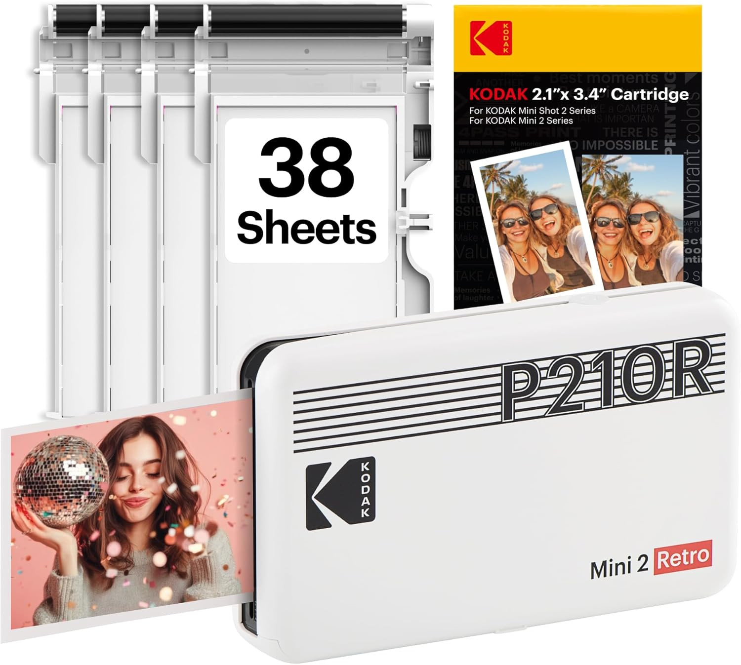 KODAK Mini 2 Retro 2X3 Portable Photo Printer, 38 Sheets, Bluetooth Smartphone