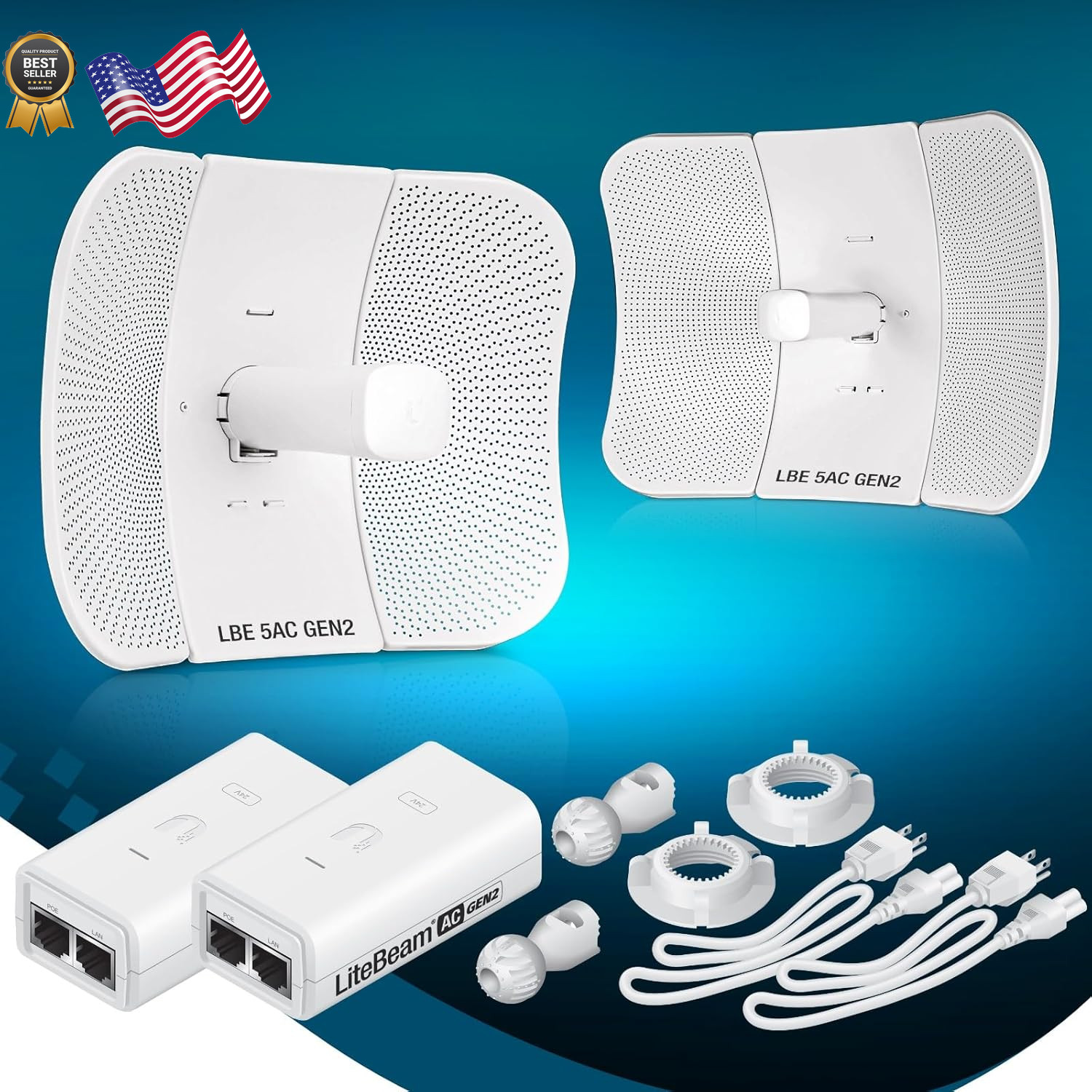 Wireless Bridge LBE-5AC-GEN2 PRE-CONFIGURED Bundle of 2 Ubiquiti LiteBeam 5AC