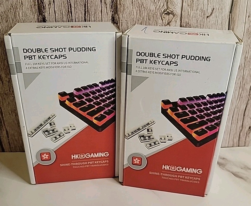 2X HK Gaming Double Shot Pudding PBT Keycaps GreenShine Through 104 Key St ANSI 