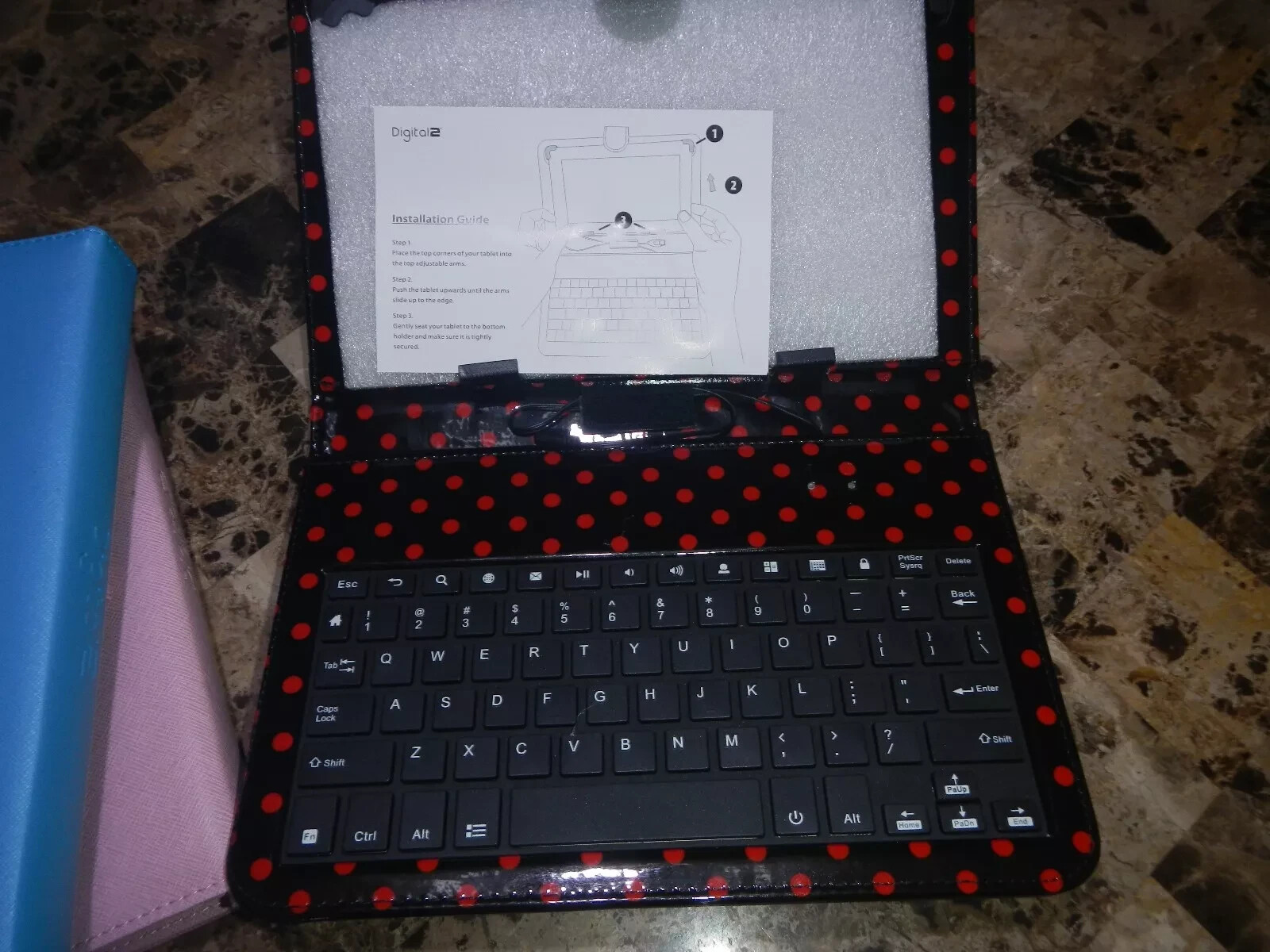 Digital2 ACK900A: 9" Micro USB Case & Keyboard Tablet w/ Kickstand Red Dot Print
