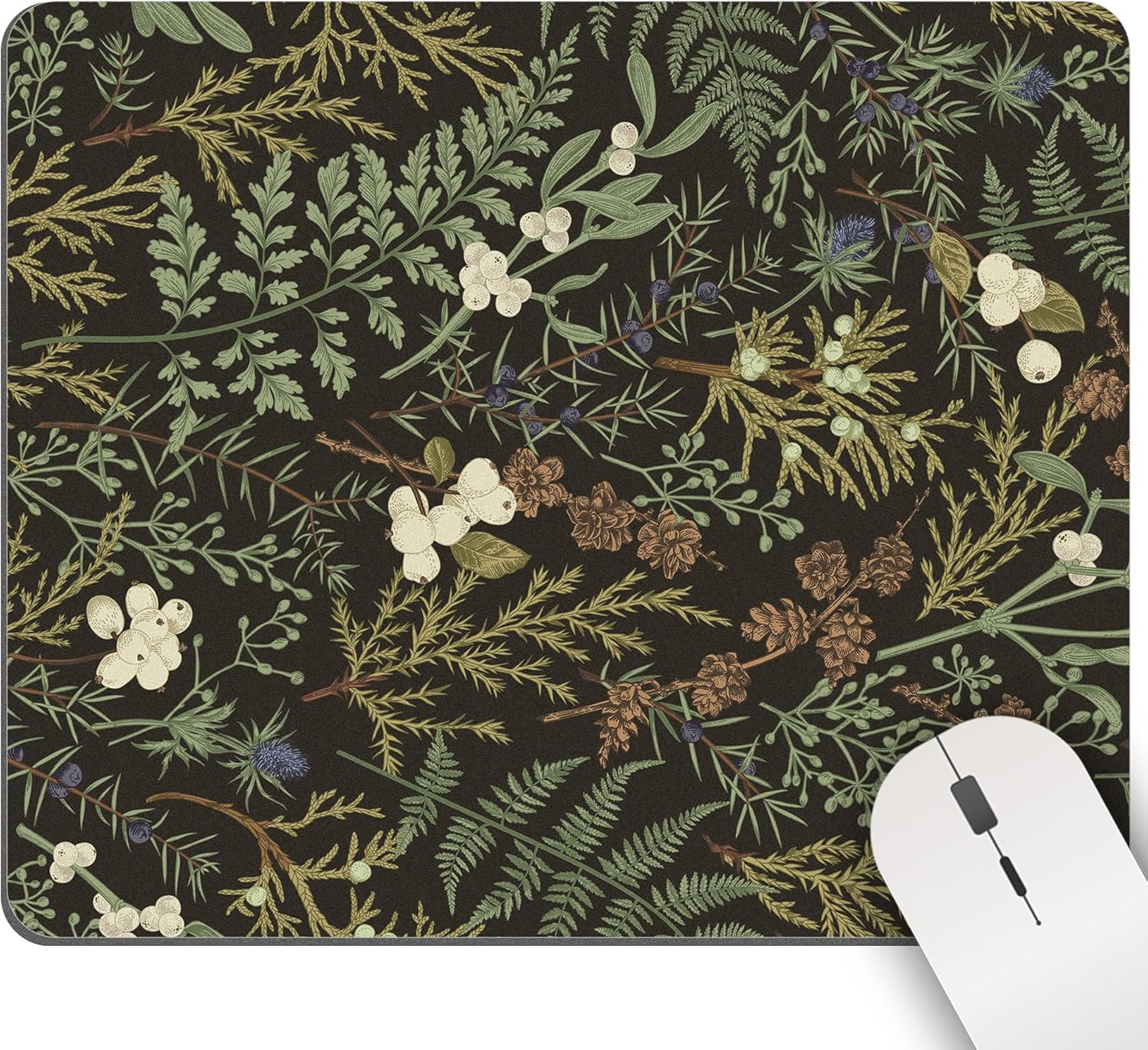 Mouse Pad Cute Green Mousepad Black Vintage Botanical Leaf Floral Flower Square