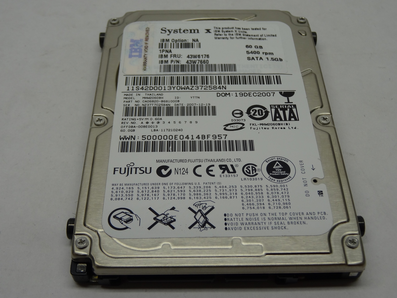 IBM SYSTEM X 60GB 5400 RPM SATA 1.5GB 2.5  43W6176