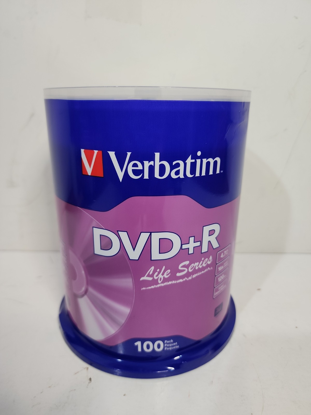 100 VERBATIM 16X DVD+R Life Series Logo 4.7GB Media Disc Spindle 97175 (SEALED)