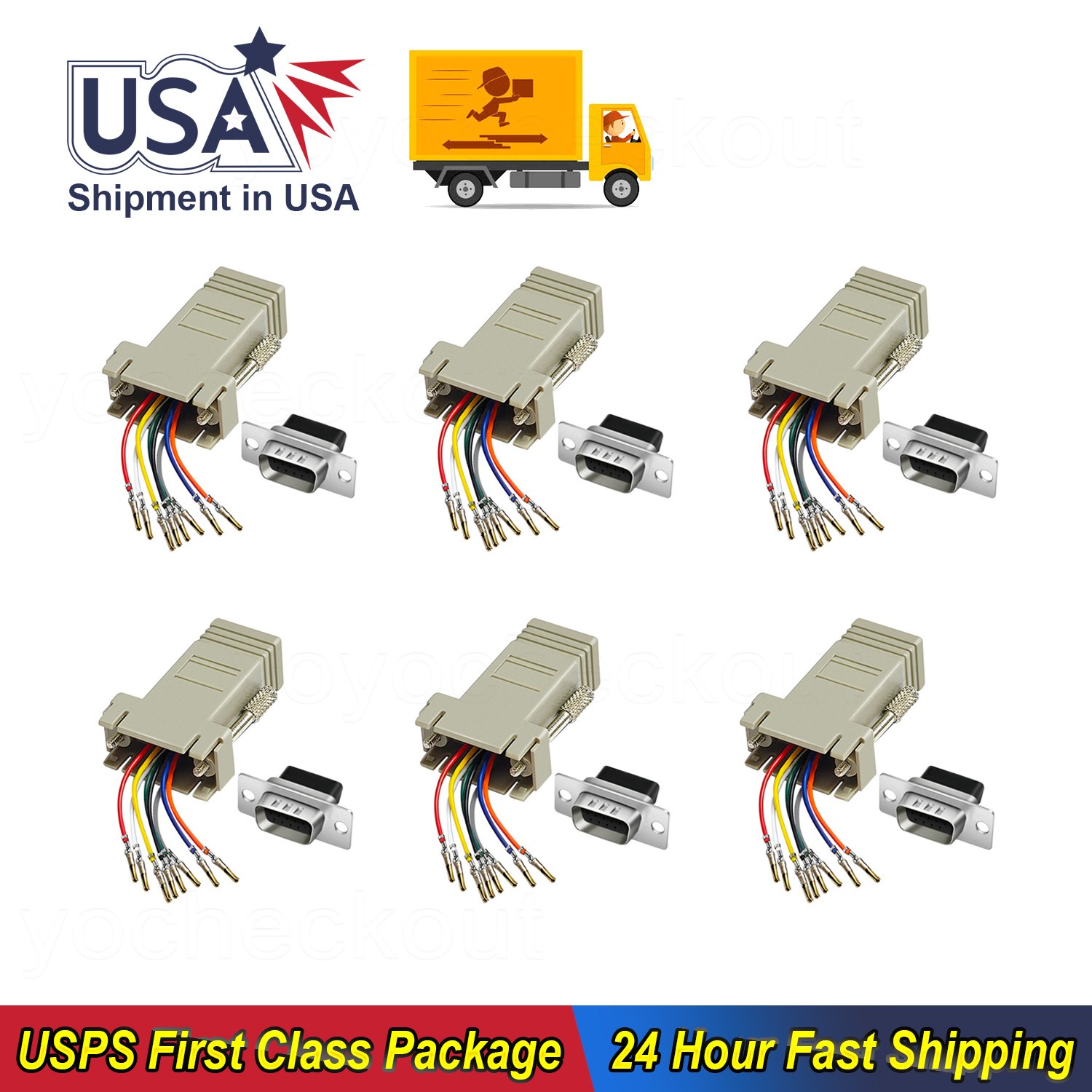 6PCS DB9 9-Pin Serial RS232 Male to RJ45 Female Network Ethernet Adapter Ivory