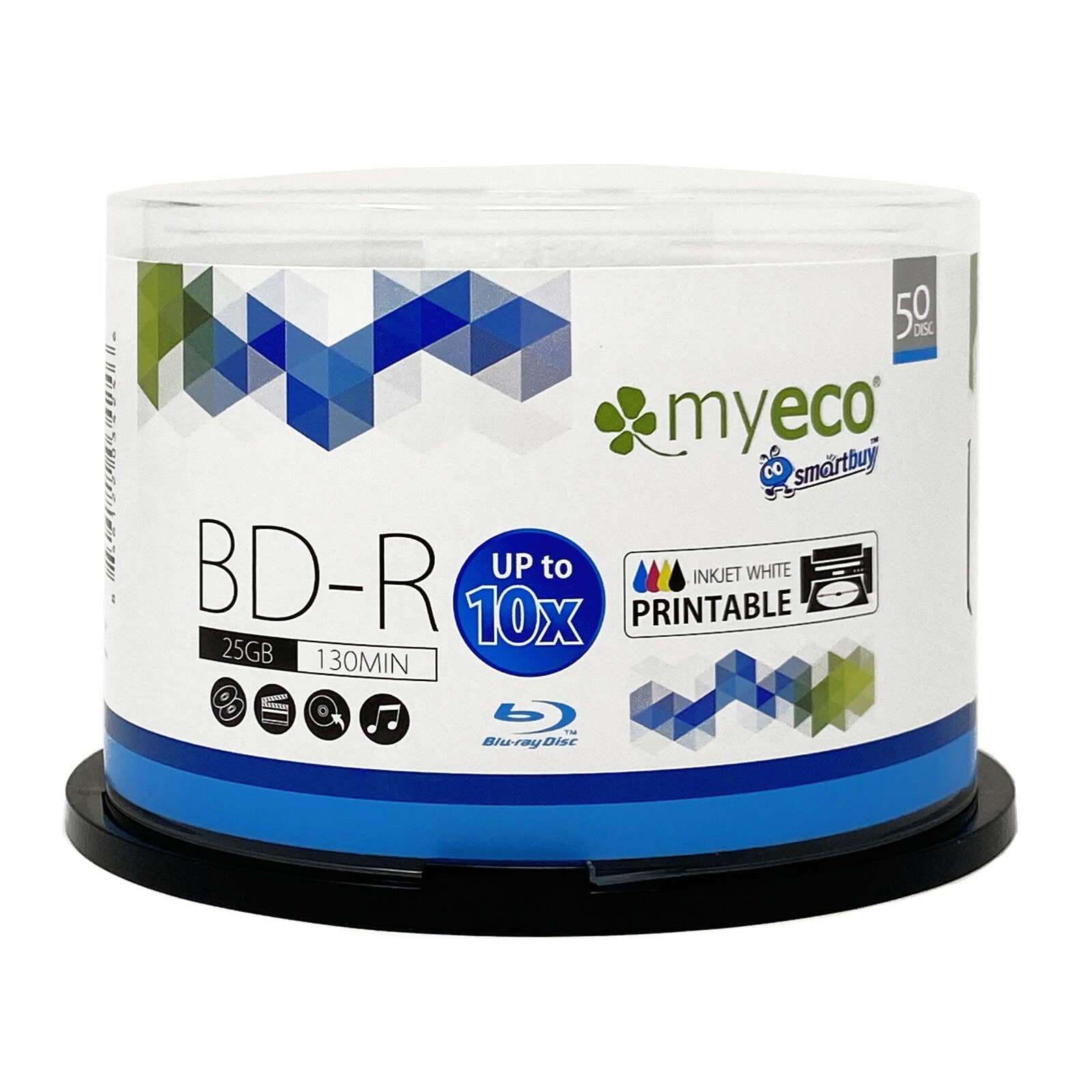 50 Myeco 10X BD-R 25GB Blu-ray White Inkjet Hub Printable Blank Recordable Disc