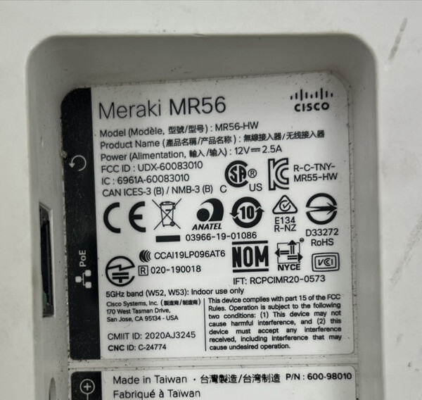 CISCO MERAKI MR56-HW WI-FI 6 8X8 CLOUD MANAGED ACCESS POINT UNCLAIMED