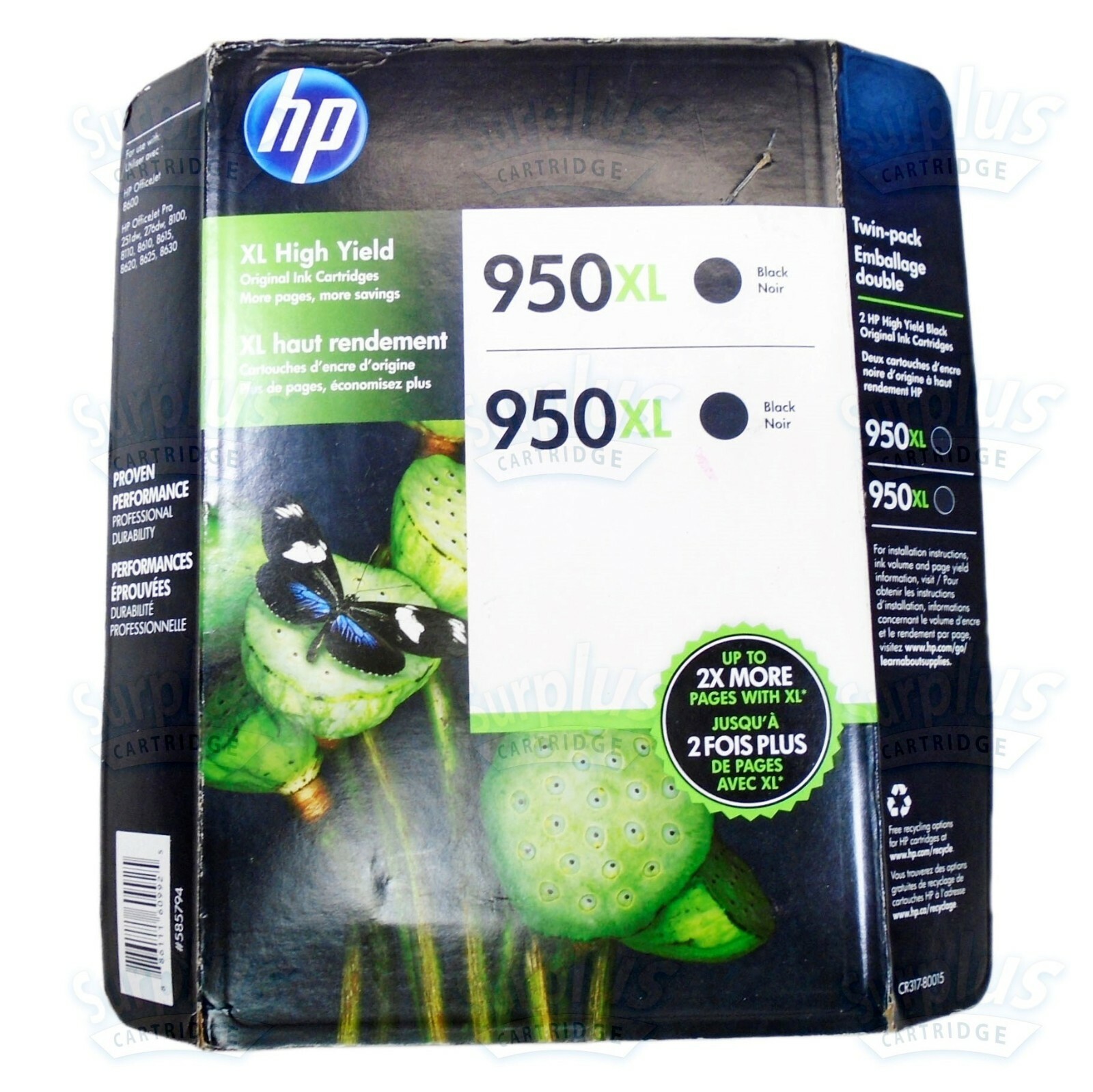 Genuine Twin Pack HP 950XL Black Ink OfficeJet 8110 8620 8600 8625 8700 251dw 