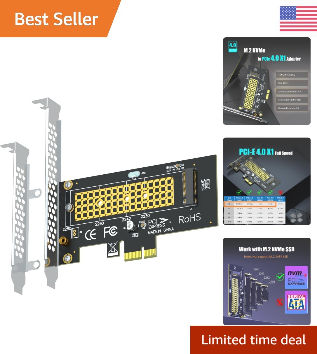 Efficient M.2 NVMe to PCIe X1 Adapter for SSDs - Lifetime Tech Support Included