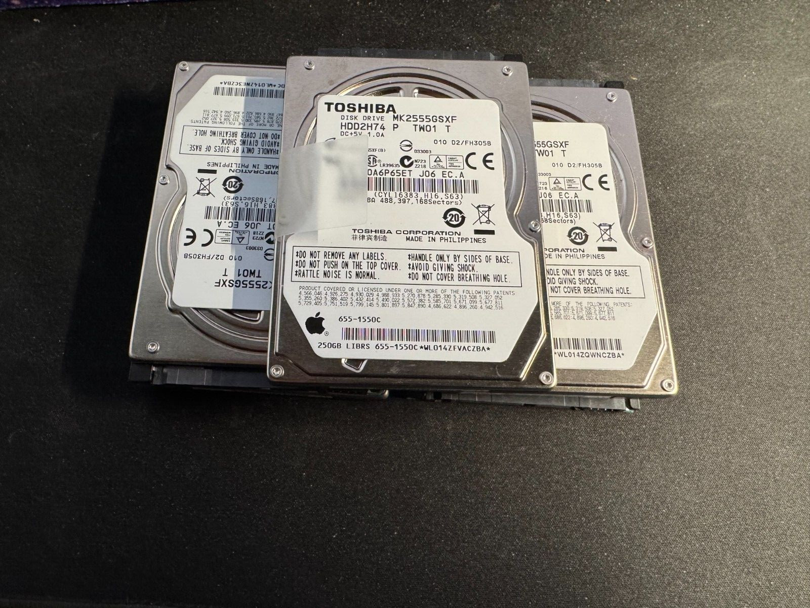 Lot of 5 Toshiba Apple 655-1550D 250GB SATA Hard Drives MK2555GSXF HDD2H74