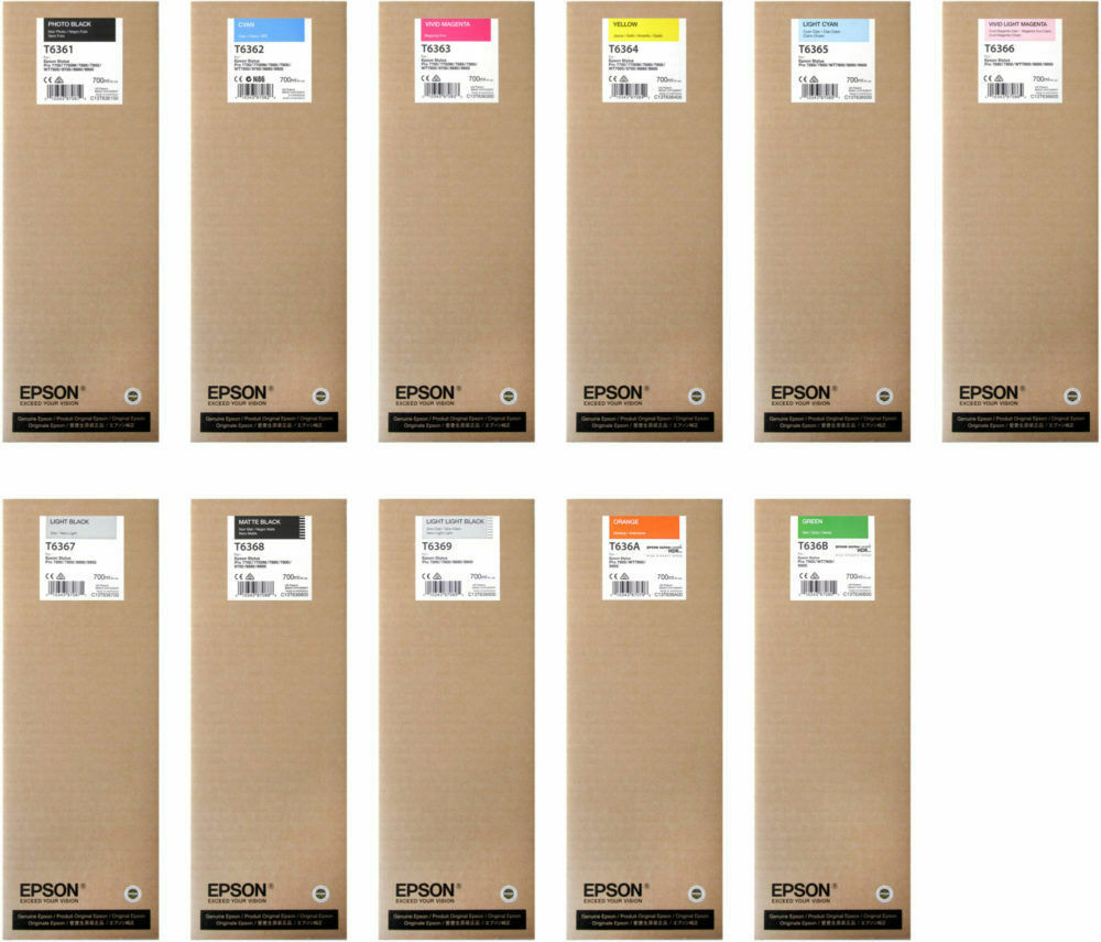 Genuine Ink Epson Stylus Pro 7700 WT7900 P7900 9890 / T6361 -T6369 700ml Each