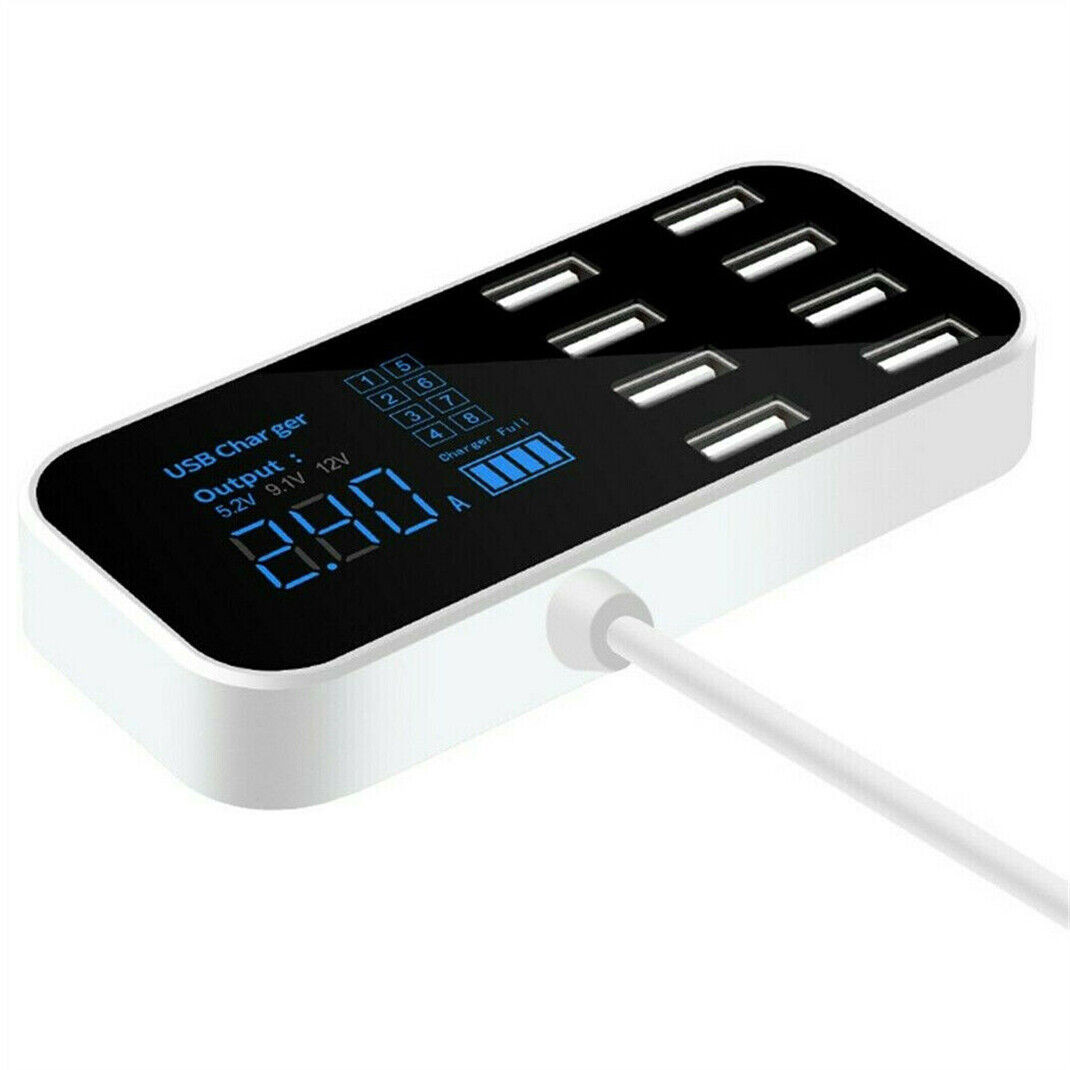 1pcs Car Charger 8 Port Fast Multi USB LCD Display 12V Phone Hub for Tablet DVR