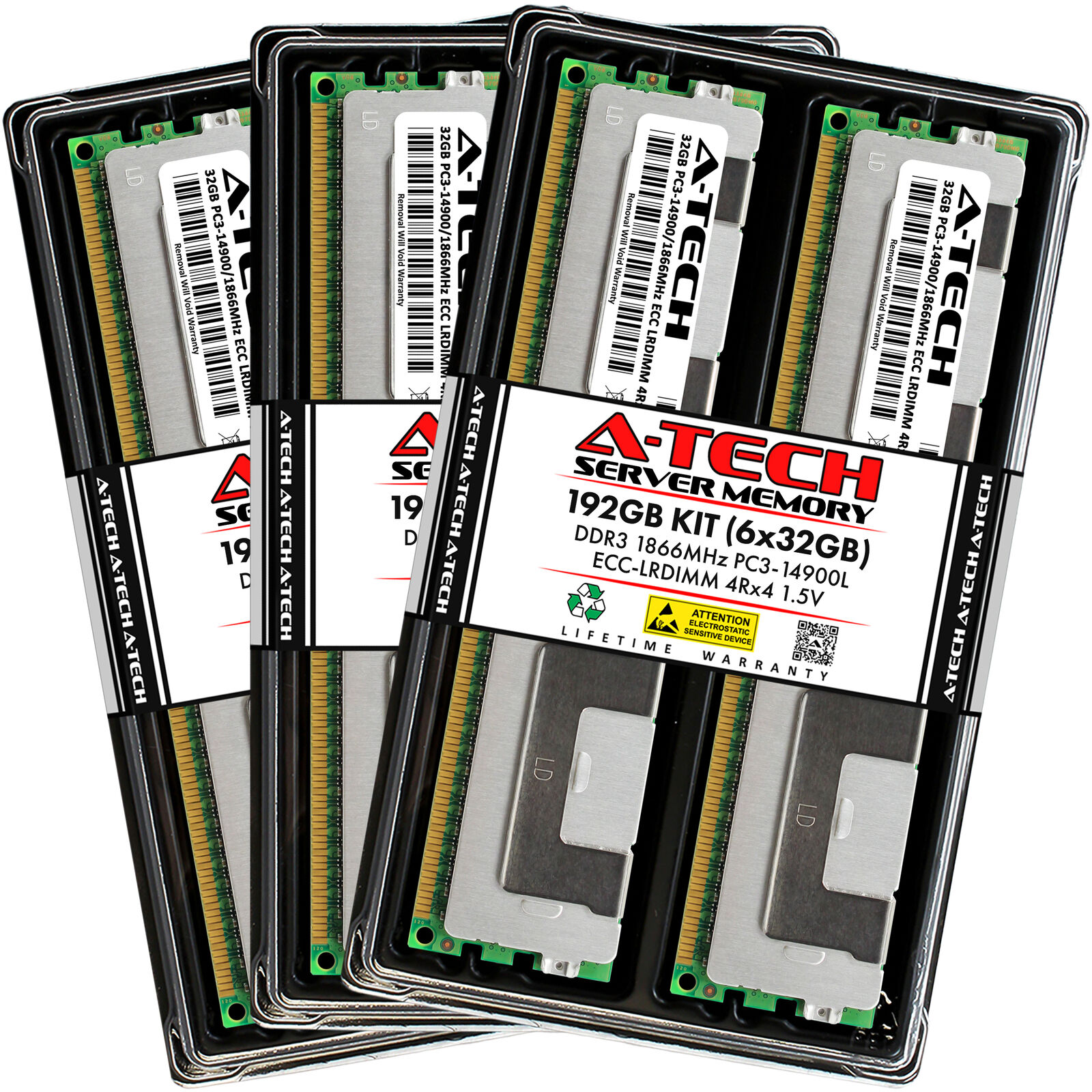 A-Tech 192GB 6x 32GB 4Rx4 PC3-14900 DDR3 1866 MHz ECC LRDIMM Server Memory RAM
