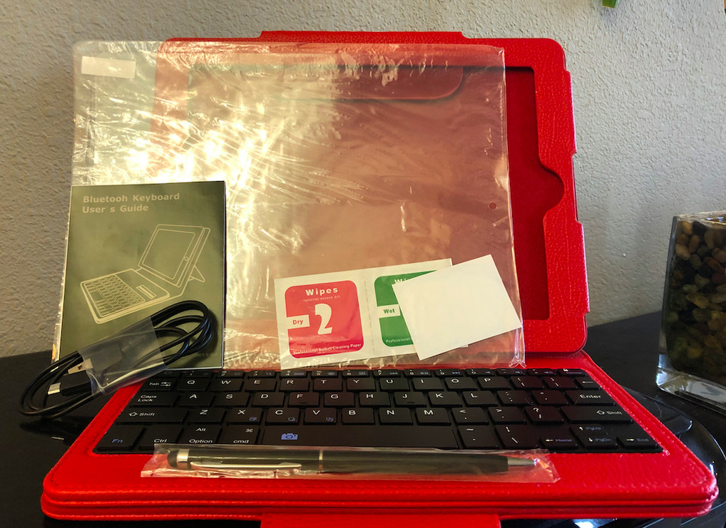 Red Bluetooth Keyboard Case iPad Bundle New Screen Protector Stylus Charger