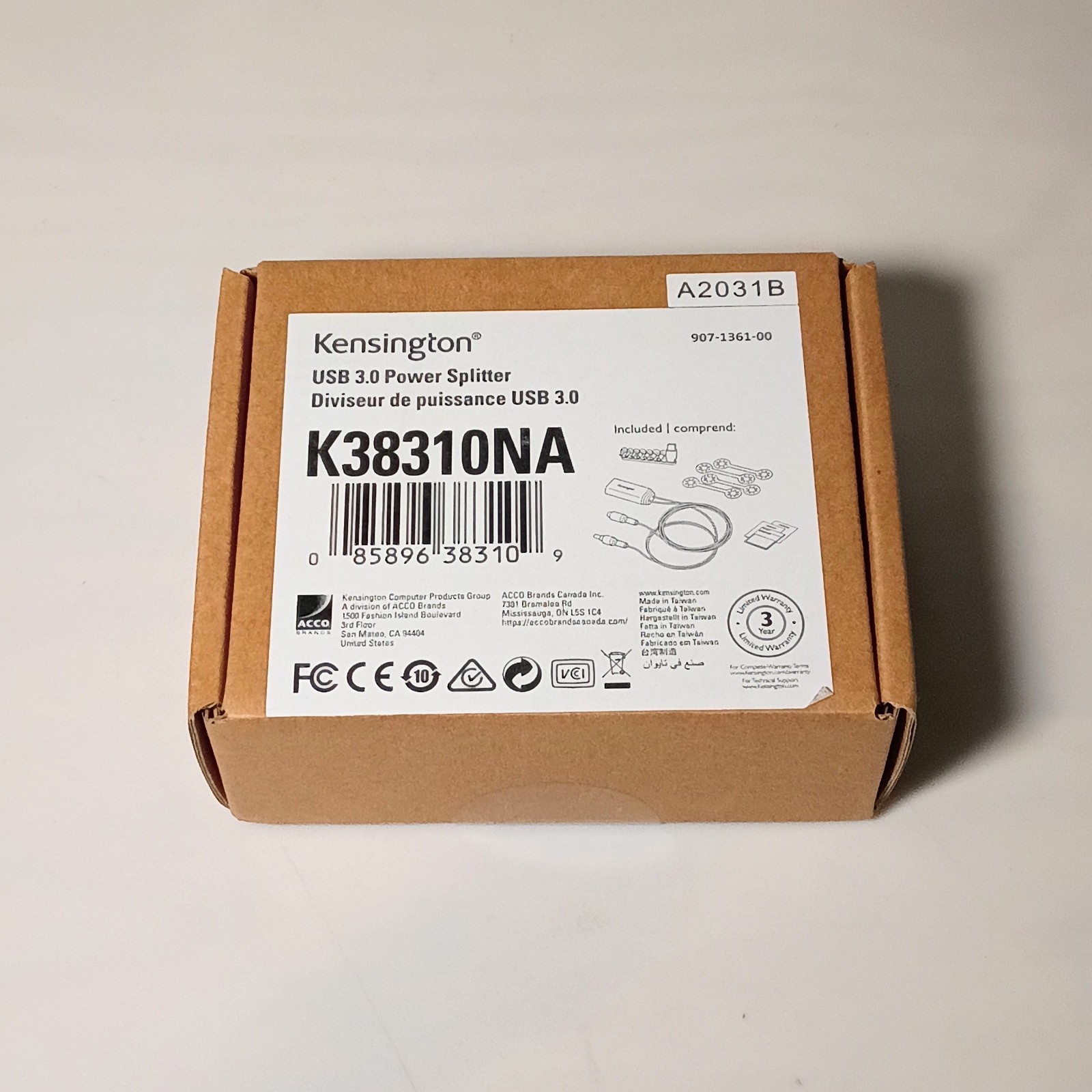 NEW, Kensington, K38310NA, USB, 3.0 Power Splitter, Docking Station, Accessory