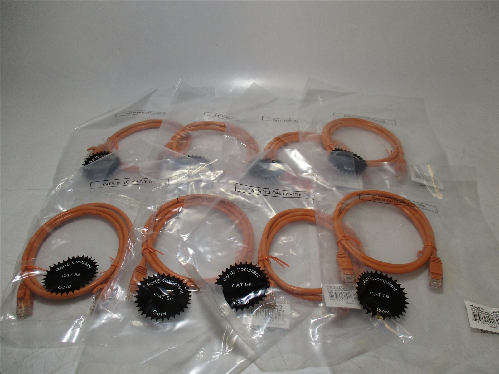 Inland (PC5-OR-03) Orange 3ft. CAT5e UTP Ethernet Network Patch Cord - Lot of 8