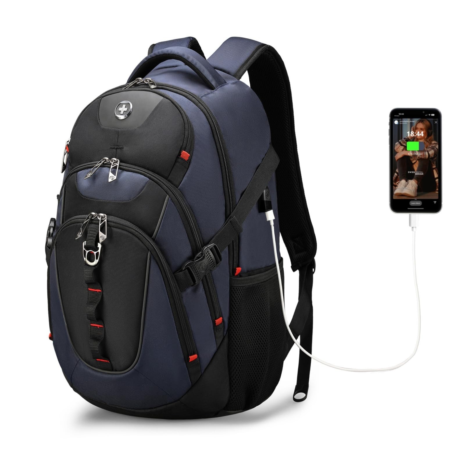 Stylish Laptop Backpack with USB Charging Port, Fits 15.6" Computer, 31L Travel