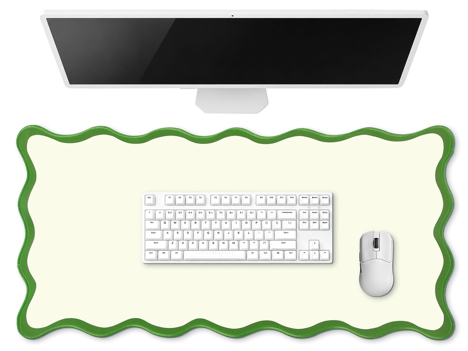 Green Scalloped Desk Mat Large Waterproof Leather Mouse Pad 31.5x15.8 Inch